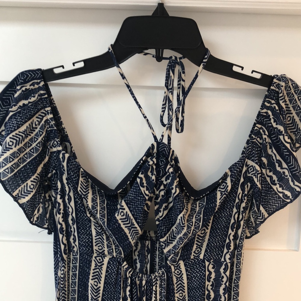 🆕Maxi Summer Blues Off-shoulder Boho Chic spring/summer dress! Ivory/blue! M - Picture 7 of 14